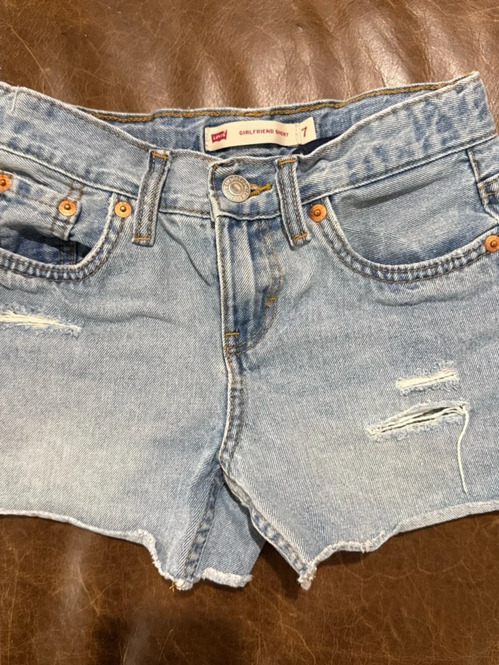 Levi's Light Blue Distressed Girlfriend Denim Shorts